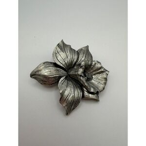 Seagull 2006 Pewter‎ Daffodil Flower Brooch Pin Statement Vintage Floral